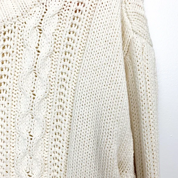 One on One Off-White Long Sleeve Cable Knit Sweater - Picture 7 of 11